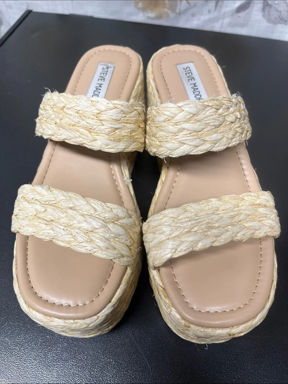Steve Madden Manifest Natural Braided Platform Slide Sandals